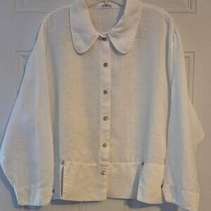 White Button front Blouse XL, Linen